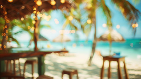 Abstract sunlit bar background with pool reflections and holiday glow.の素材