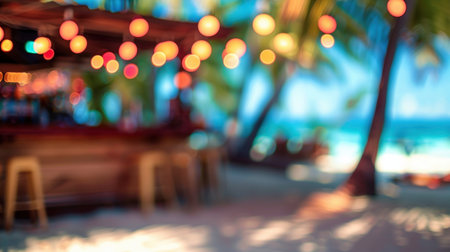 Soft focused lounge bar by the beach evoking calm summer atmosphereの素材