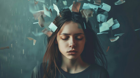 Representing hidden emotional pain behind a functional lifestyleの素材