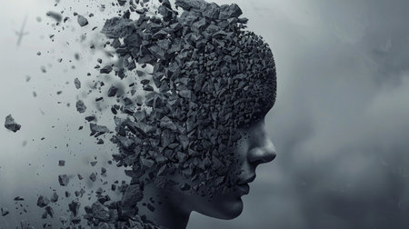 Emotional burnout hidden under success and a productive outward life.の素材