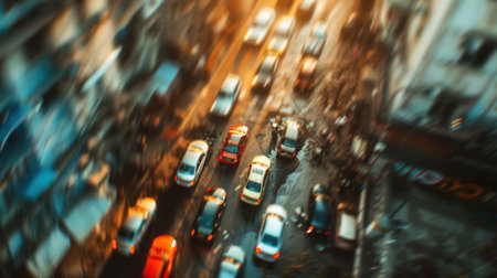 Blurred background of commercial parking space with structured design.の素材