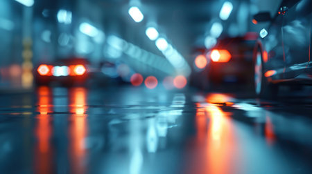 Modern minimal blur of a large car parking lot with open city view.の素材