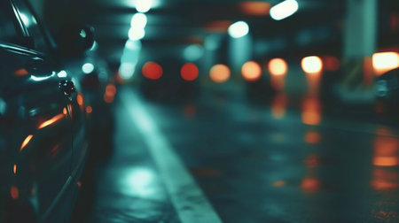 Minimal blurred view of city car parking in residential environment.の素材