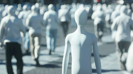 Feeling emotionally isolated in public surrounded by a faceless crowd.の素材