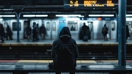 Feeling disconnected among people in a fast paced urban environment.の素材