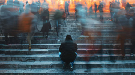 Alone among many showing invisible struggle with modern disconnection.の素材