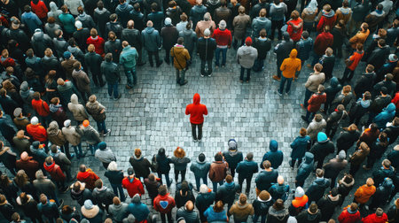 Lonely person in a crowd symbolizing emotional social isolation.の素材