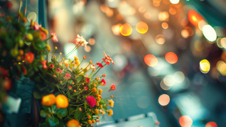 Cozy flower boutique with soft focus and charming natural flora.の素材