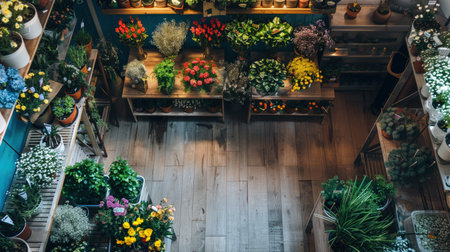 Soft-focus floral shop interior with pastel hues and gentle lightingの素材