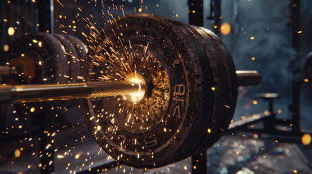 Modern gym equipment production facility with workout machines and tools.の素材