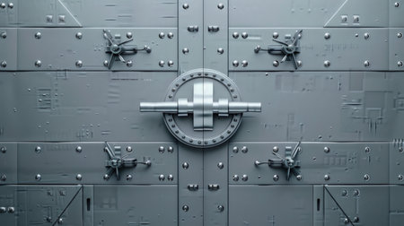 Digital themed background with repeating pattern of secure metal safes.の素材