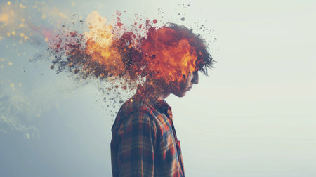 Visual metaphor of ADHD showing brain overload and difficulty with tasks.の素材