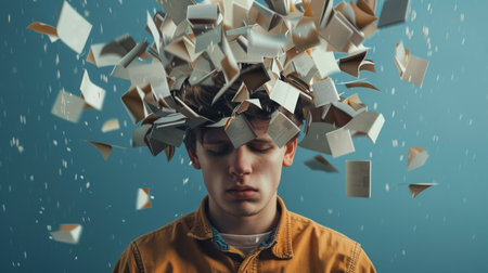 Conceptual image representing ADHD focus distraction and mental overload.の素材