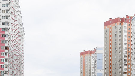 Modern residential complexes with bright facades and clean design.の写真素材