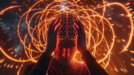 Visualization of mental exhaustion via brainwave shape and movement.の素材