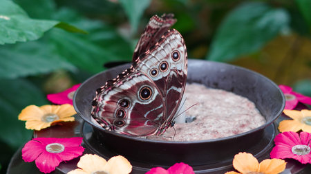 Vibrant butterfly on leaf in eco garden environment outdoors.