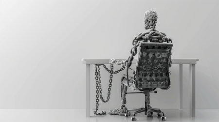 Concept of office job as a modern digital trap and mental exhaustion.の素材
