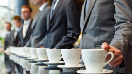 Concept queue of office workers waiting for elevator in corporate building.の素材