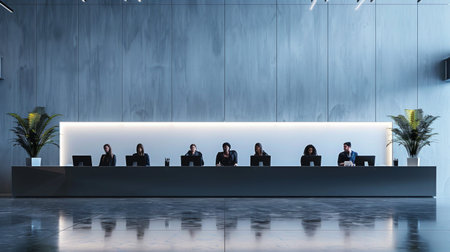 Queue of business professionals concept showing people waiting in line.の素材