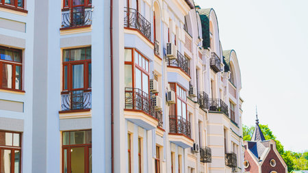 Cobblestone lane lined with centuries old buildings for lifestyle or real estate.の写真素材