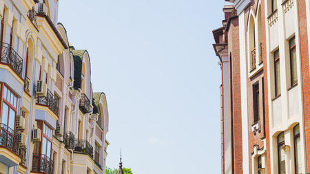 Cobblestone lane lined with centuries old buildings for lifestyle or real estate.の写真素材