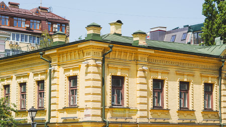 Classic European architecture street scene ideal for travel and heritage ads.の写真素材