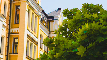 Cozy old brick houses in a European town for travel blogs and editorials.の写真素材