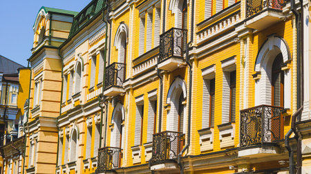 Old European town square with historic buildings great for editorial or ads.の写真素材