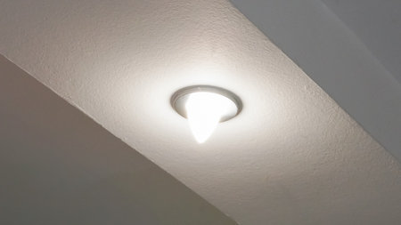 Artistic modern ceiling light concept with geometric shapes and glow.の写真素材