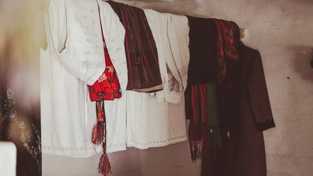 Traditional Ukrainian clothes with embroidery and ethnic patterns.の写真素材