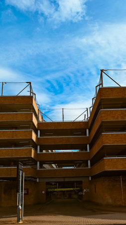 City infrastructure with tiered open air garage parking and architectural pattern.の写真素材