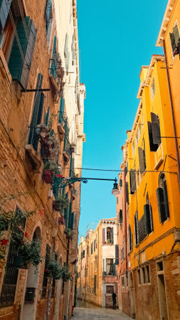 Ancient Venetian residential buildings with rustic faded walls.の写真素材