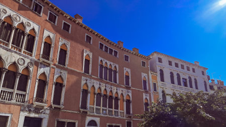Old Venetian houses built of rustic bricks with warm earthy tonesの写真素材