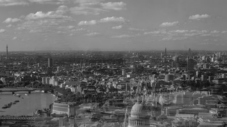Aerial view of central London with modern and historic buildings.の写真素材