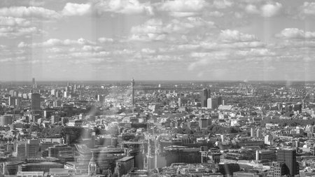 Aerial view of central London with modern and historic buildings.の写真素材