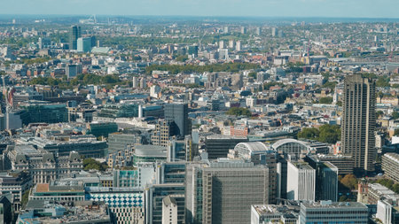 Aerial view of central London with modern and historic buildings.の写真素材