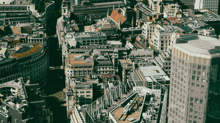 Aerial view of central London with modern and historic buildings.の写真素材