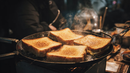 Christmas market food stands glowing at night filled with festive visitors.の素材