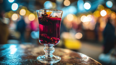 Holiday street market filled with warm food stalls and bright decorations.の素材