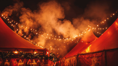 Traditional street food at a cozy Christmas market with warm festive lights.の素材