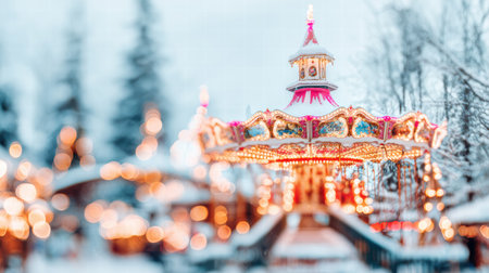 Blurred winter wonderland with Santa inspired festive glow and magical light.の素材