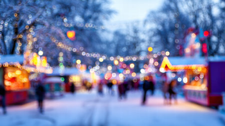 Blurred winter wonderland with Santa inspired festive glow and magical light.の素材