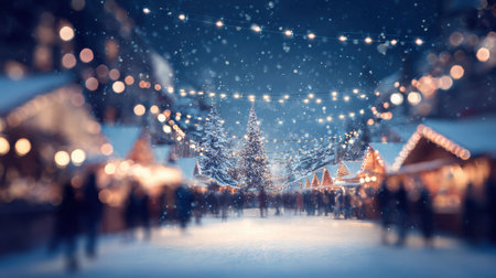 Blurred winter wonderland with Santa inspired festive glow and magical light.の素材