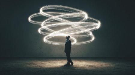 abstract concept of chaotic thoughts in the brain symbolizing overthinking.の素材