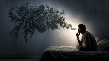 emotional image of loneliness sadness and mental struggle from overthinking.の素材