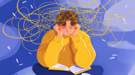 emotional image of loneliness sadness and mental struggle from overthinking.の素材