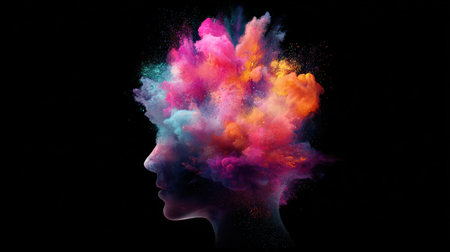 Abstract concept of thoughts overload and mind pressure illustration.の素材