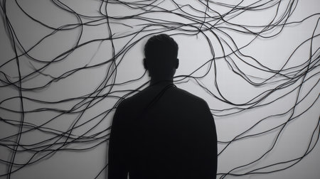 Abstract concept of mind overwhelmed by thoughts and mental noise illustration..の素材