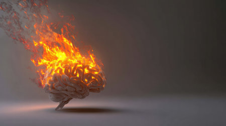 Abstract concept of brain consuming excessive thoughts symbolizing overload.の素材