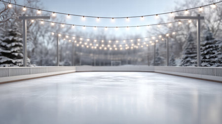 Soft dreamy Christmas lights blur around the ice rink giving a warm cozy holiday feelの素材
